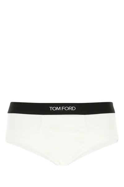 Tom Ford Mens White Branded-waistband Fitted Pack Of Two Stretch-cotton Briefs L