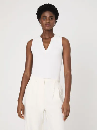 French Connection Mozza Sleeveless Johnny Collar Rib Sweater In White