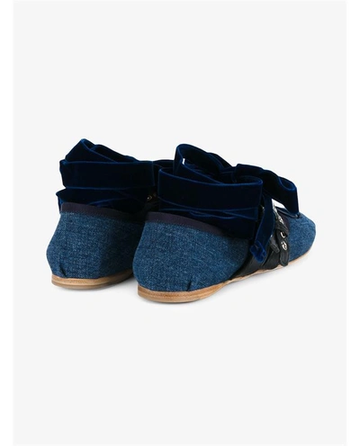 Shop Miu Miu Velvet, Leather & Denim Ballerina Flats