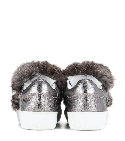 Shop Moncler Lucie Fur-trimmed Metallic Leather Sneakers