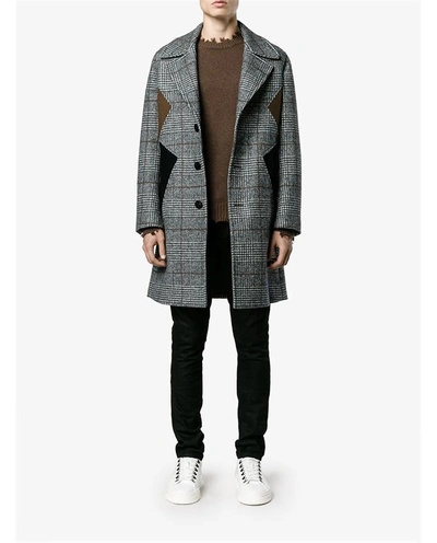 Shop Neil Barrett Virgin Wool Blend Check Paneled Coat