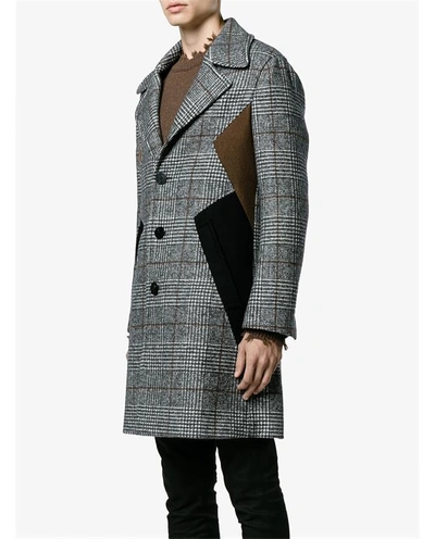 Shop Neil Barrett Virgin Wool Blend Check Paneled Coat