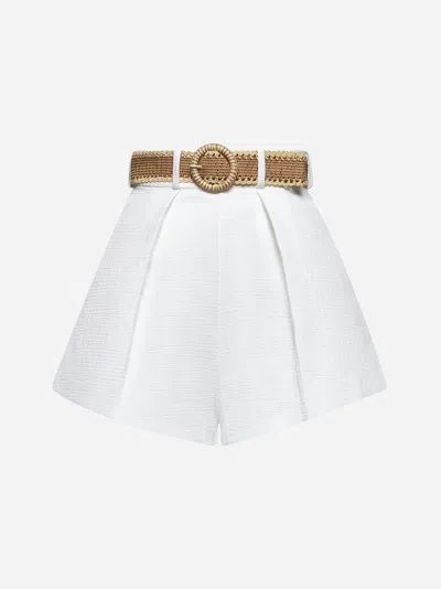 Zimmermann Acacia Belted Pleated Textured-cotton Shorts