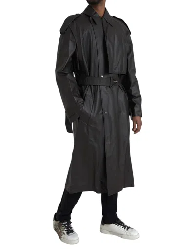 Bottega Veneta Black Leather Men Waterproof Trenchcoat Jacket In Black