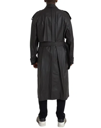 Bottega Veneta Black Leather Men Waterproof Trenchcoat Jacket In Black