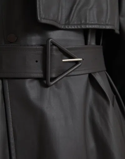 Bottega Veneta Black Leather Men Waterproof Trenchcoat Jacket In Black