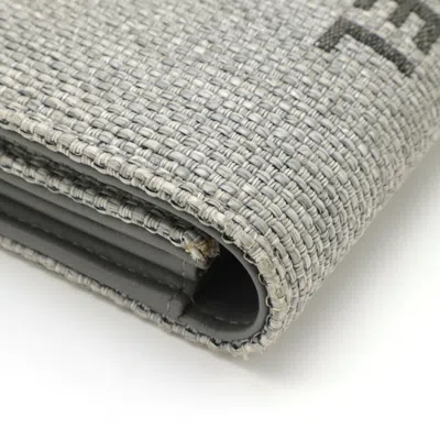 Pre-owned Chanel Light Gray Canvas Leather Long Wallet (bi-fold) ()