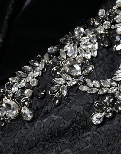Dolce & Gabbana Black Jacquard Crystal Floral Jacket Blazer In Black
