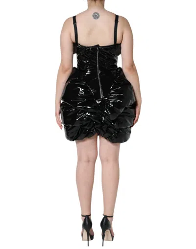 Dolce & Gabbana Black Polyester Ruched Coated Mini Dress In Black