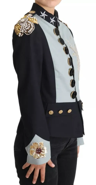 Dolce & Gabbana Blue Button Crystal Embellished Cotton Jacket In Blue
