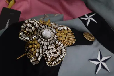 Dolce & Gabbana Blue Button Crystal Embellished Cotton Jacket In Blue