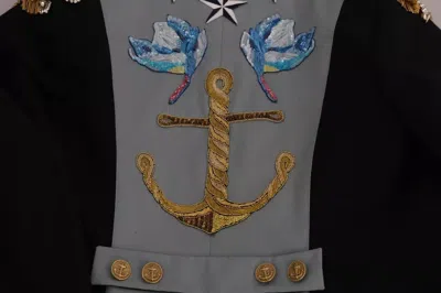 Dolce & Gabbana Blue Button Crystal Embellished Cotton Jacket In Blue