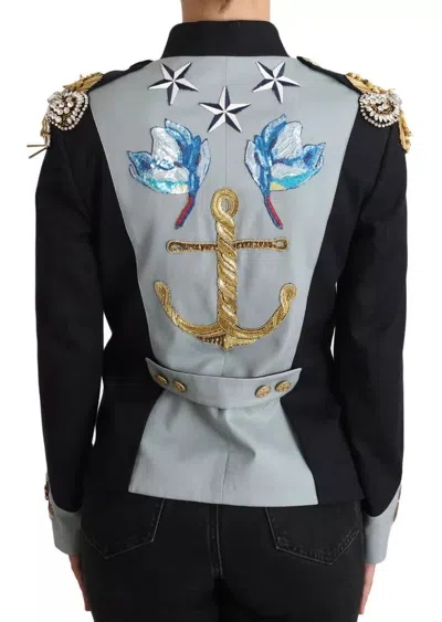 Dolce & Gabbana Blue Button Crystal Embellished Cotton Jacket In Blue