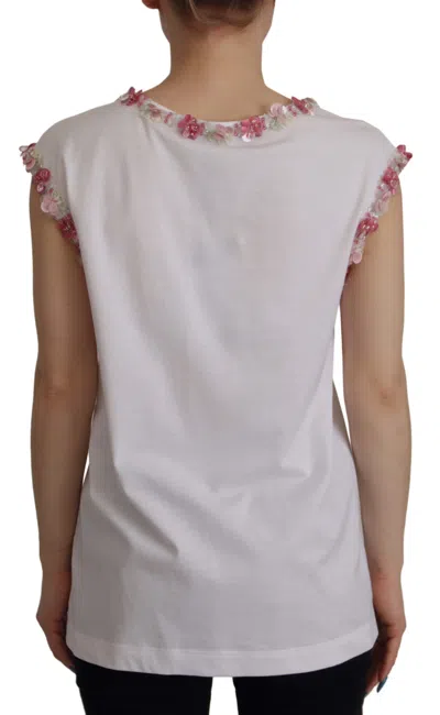 Dolce & Gabbana White Dg Crown Floral Sequin T-shirt In White