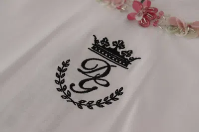 Dolce & Gabbana White Dg Crown Floral Sequin T-shirt In White