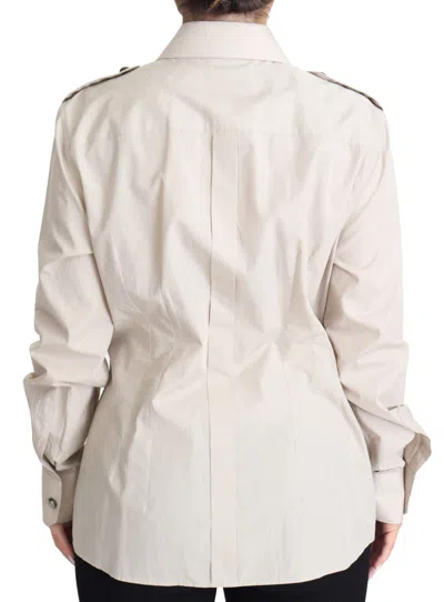Dolce & Gabbana Beige Poplin Safari Fitted Pocket Shirt Top In Beige