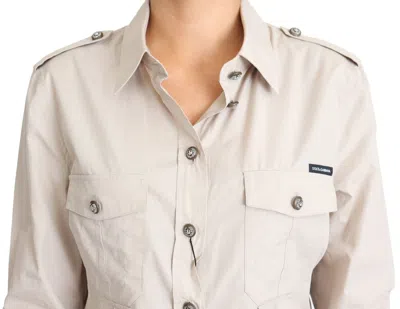 Dolce & Gabbana Beige Poplin Safari Fitted Pocket Shirt Top In Beige