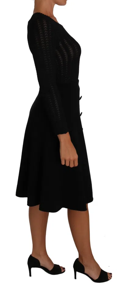 Dolce & Gabbana Black Knitted Wool Sheath Long Sleeves Dress In Black