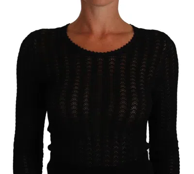 Dolce & Gabbana Black Knitted Wool Sheath Long Sleeves Dress In Black