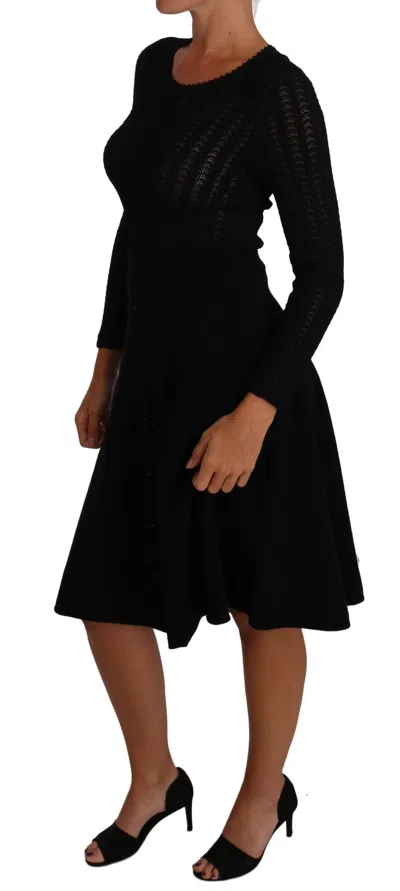 Dolce & Gabbana Black Knitted Wool Sheath Long Sleeves Dress In Black
