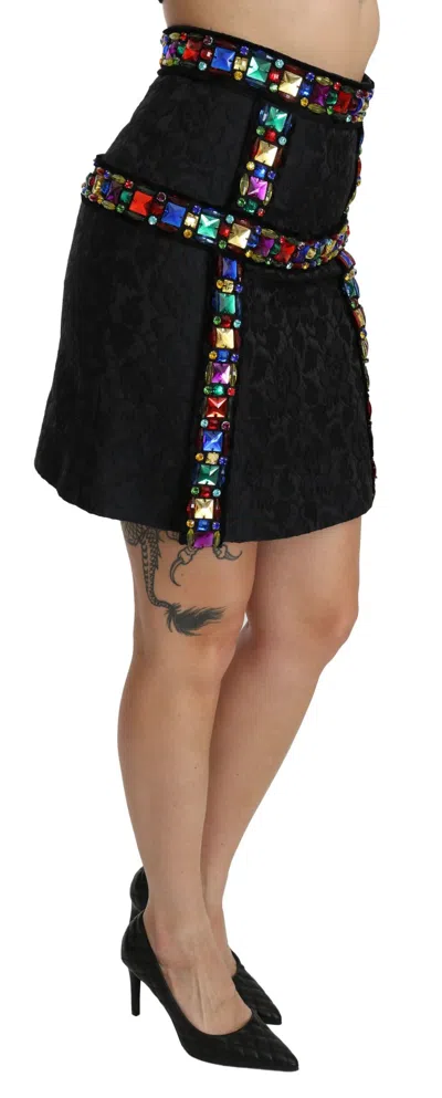 Dolce & Gabbana Black Crystal Embellished High Waist Skirt In Black