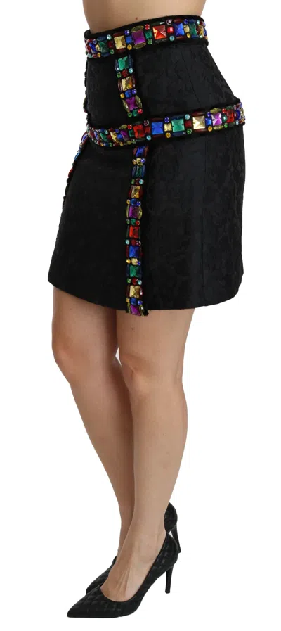 Dolce & Gabbana Black Crystal Embellished High Waist Skirt In Black