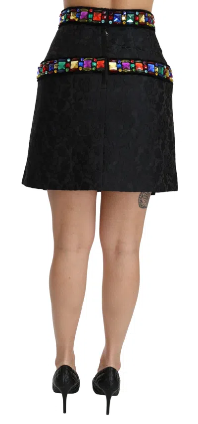 Dolce & Gabbana Black Crystal Embellished High Waist Skirt In Black