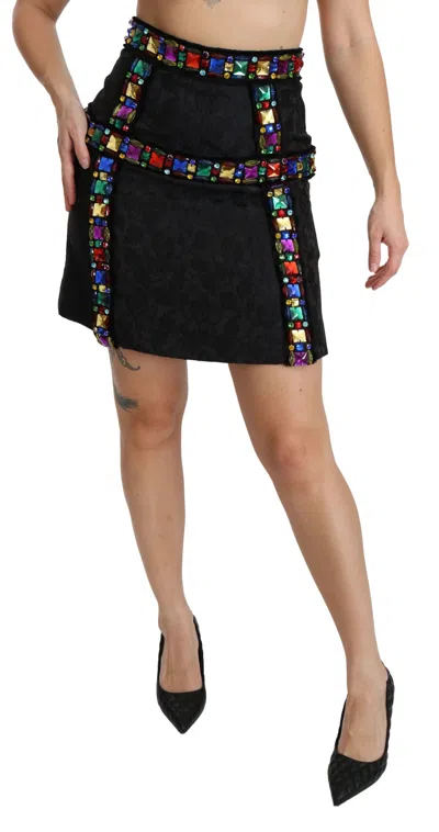 Dolce & Gabbana Black Crystal Embellished High Waist Skirt In Black