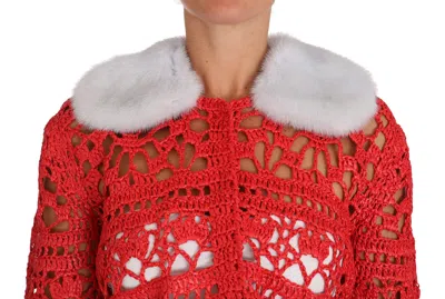 Dolce & Gabbana Red Cardigan Crochet Knit Raffia Sweater In Red