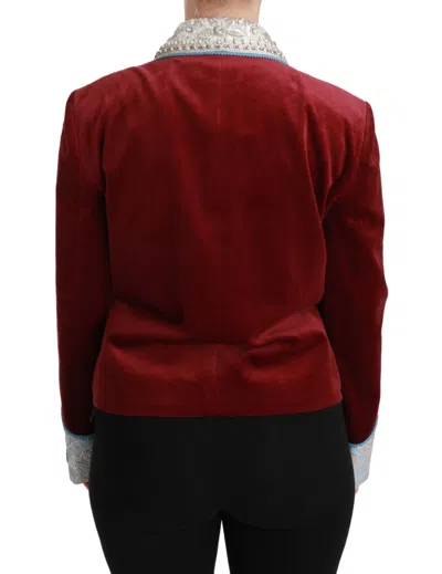 Dolce & Gabbana Red Velvet Baroque Crystal Blazer Jacket In Red
