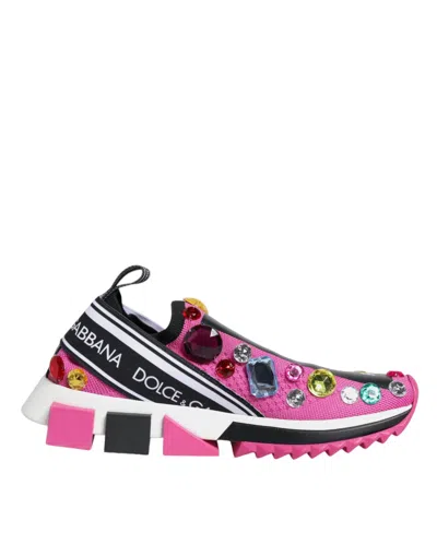 Dolce & Gabbana Pink Sorrento Crystals Low Top Sneakers Shoes In Pink