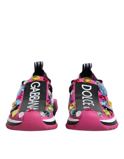 Dolce & Gabbana Pink Sorrento Crystals Low Top Sneakers Shoes In Pink