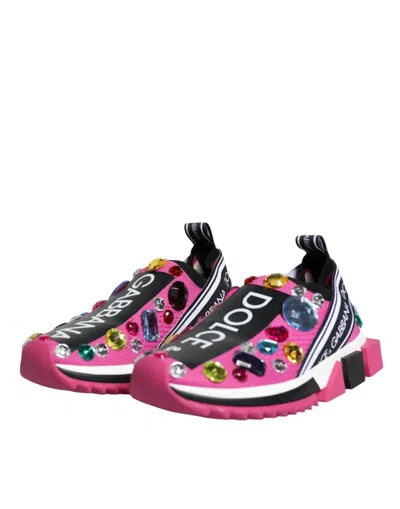 Dolce & Gabbana Pink Sorrento Crystals Low Top Sneakers Shoes In Pink