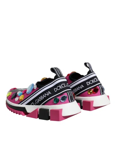 Dolce & Gabbana Pink Sorrento Crystals Low Top Sneakers Shoes In Pink
