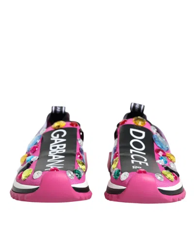 Dolce & Gabbana Pink Sorrento Crystals Low Top Sneakers Shoes In Pink
