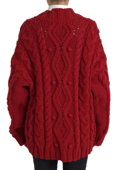 Pre-owned Dolce & Gabbana Red Wool Knit Button Down Cardigan Women's Sweater ()