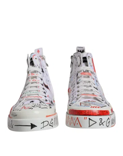 Dolce & Gabbana White Cotton Graffiti High Top Sneaker Shoes In White