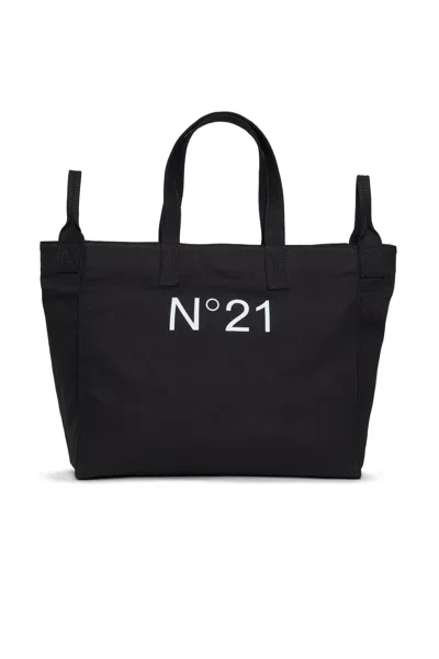 N°21 Branded Canvas Shopper Bag In Black
