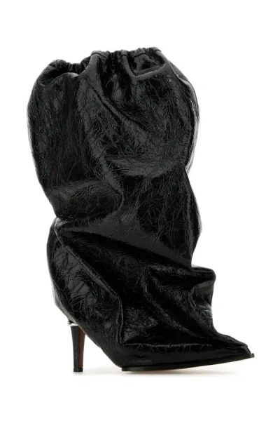Alexander Mcqueen Elegant Black Leather Ankle Boots With 10.5 Cm Heel