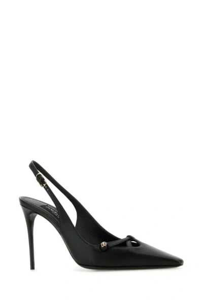Dolce & Gabbana Leather Slingback With Metal Monogram In Black