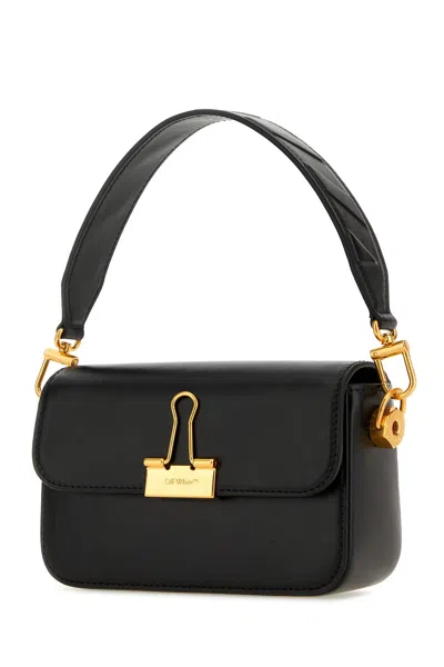 Off-white Black Leather Small Plain Binder Handbag