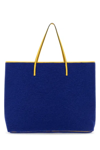 Marni Blue Felt Medium Janus Shopping Bag