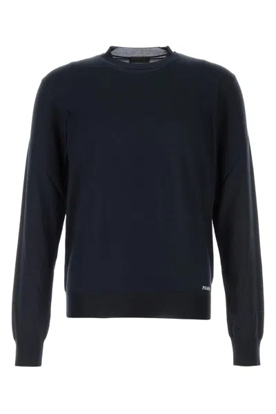 Prada Silk Crew Neck Sweater With Ribbed Cuffs