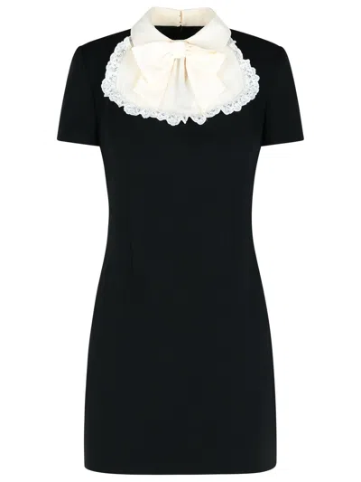 Alessandra Rich Mini Dress With Silk Jabot In Black