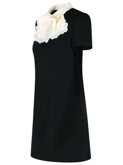 Alessandra Rich Mini Dress With Silk Jabot In Black