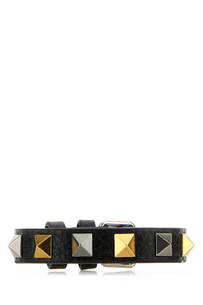 Valentino Stud Embellished Leather Bracelet In Black