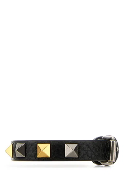 Valentino Stud Embellished Leather Bracelet In Black