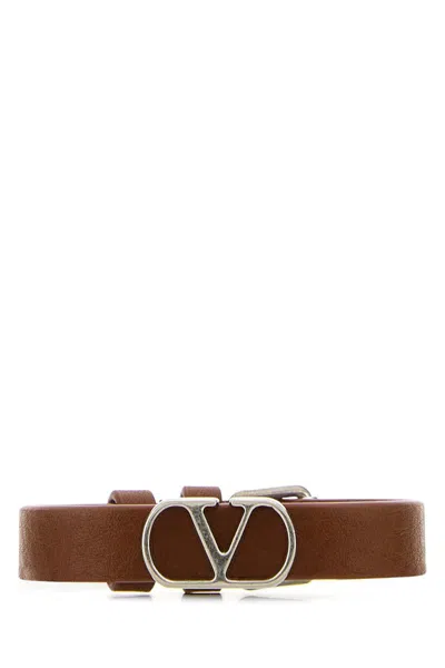 Valentino Vlogo Leather Bracelet In Deepcaramel