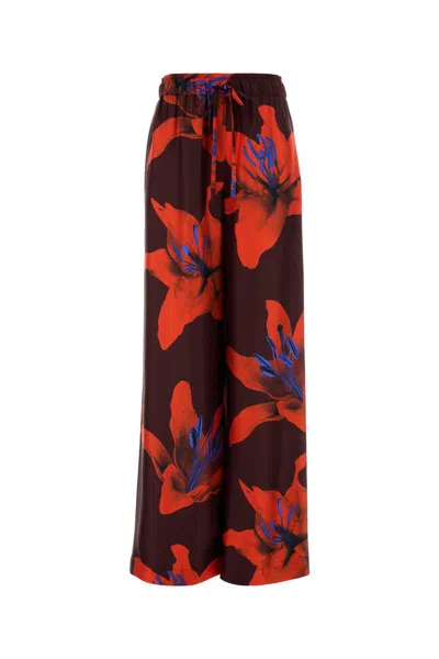 Alexander Mcqueen Wide-leg Silk Twill Trousers With Flame Lily Print In Burgundy-firered
