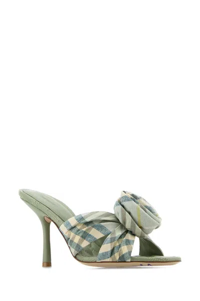 Burberry Fabric Embroidered Mews Mules With Knotted Detail In Breezeipcheck